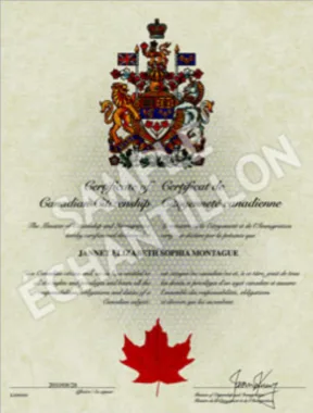 Sample Canadian citizenship certificate