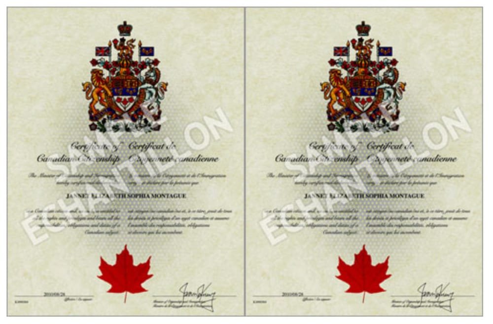 Canadian citizenship certificate example